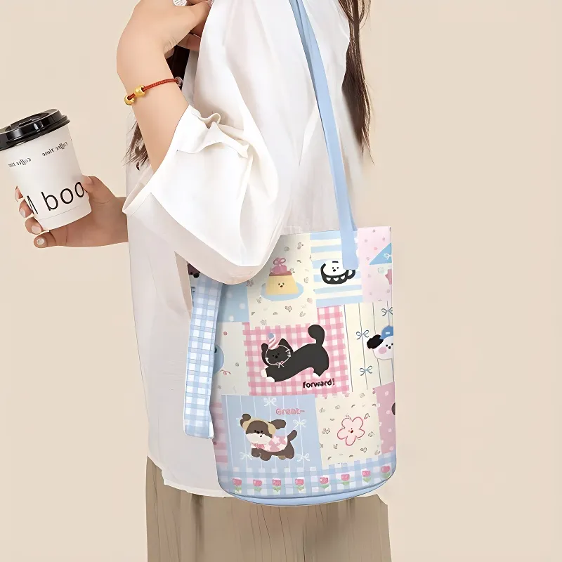 AOSONG Suede Technology Fabric Shoulder Bag Regular Unisex Blue/Pink/Yellow-3