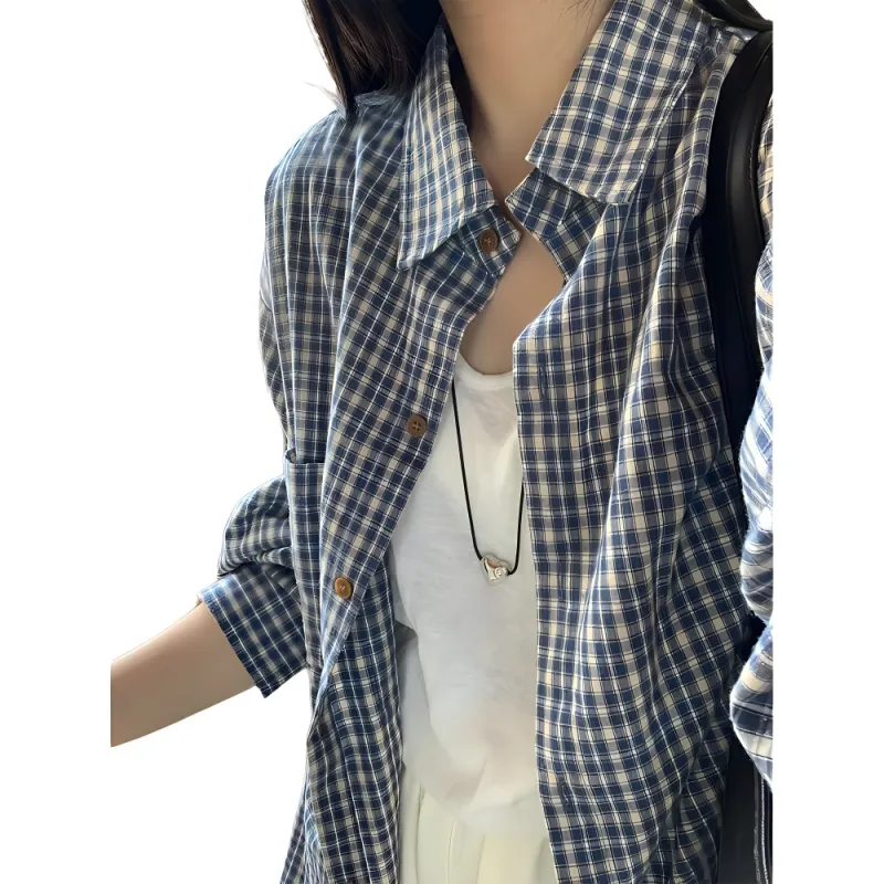 PAIN OR PLEASURE Plaid Shirt Outerwear Women's Blue Plaid-4