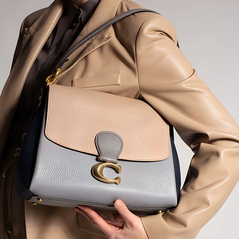COACH May Leather Flap Bag, Crossbody Bag, Shoulder Bag Medium Size Women's Morandi Color-4