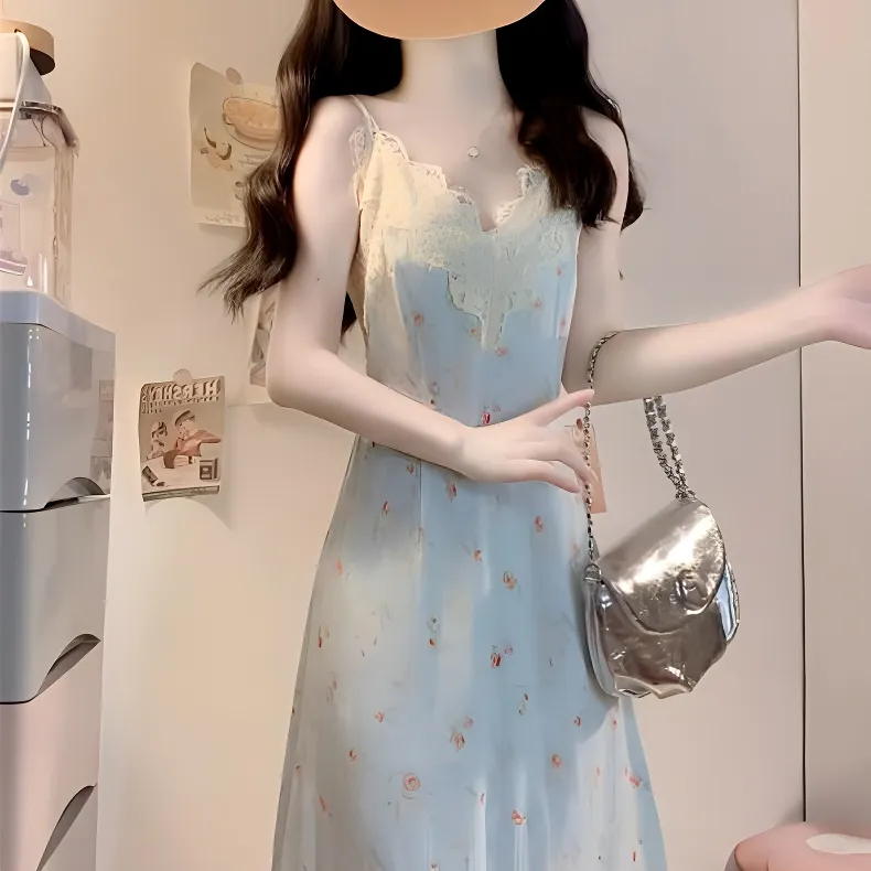 DOKZB Slip Dresses Women's Sky Blue-3