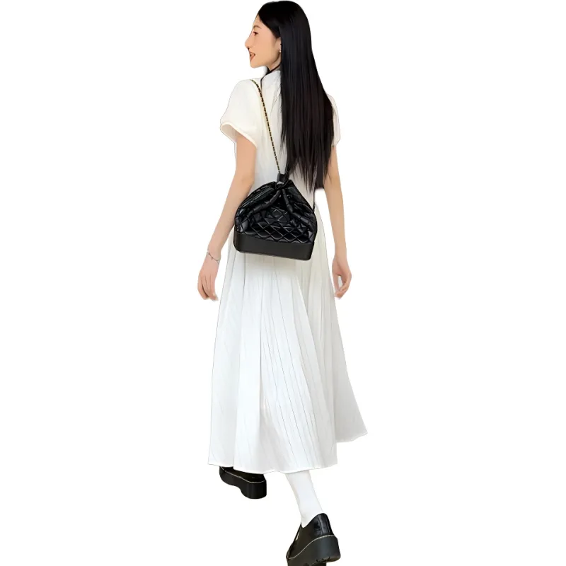 AHDO Short Sleeved Dress Women's White-1