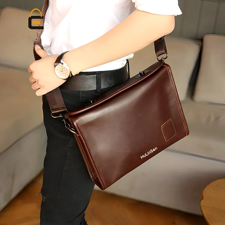 Mulinsen Pu Shoulder Bag, Crossbody Bag Regular Men's Coffee-4