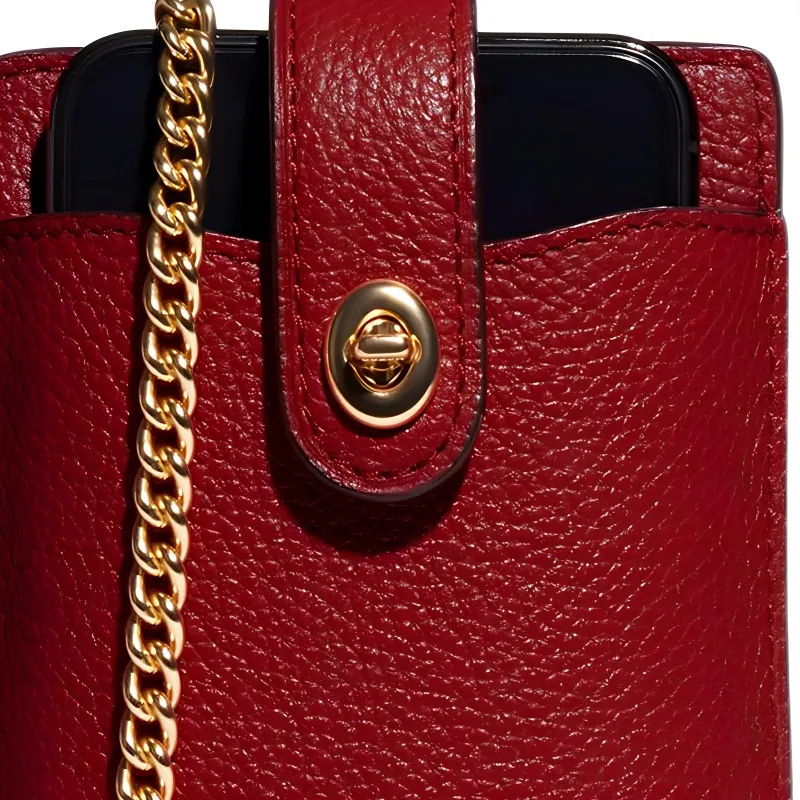 COACH Turnlock Leather Crossbody Bag With Cell Phone Pouch Mini Women's Burgundy-2