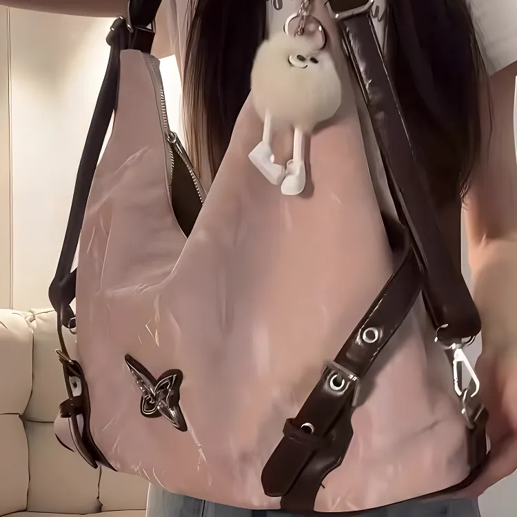 Yalu Polyester With PU Tote Bag, Shopping Bag, Shoulder Bag Women's Pink-4