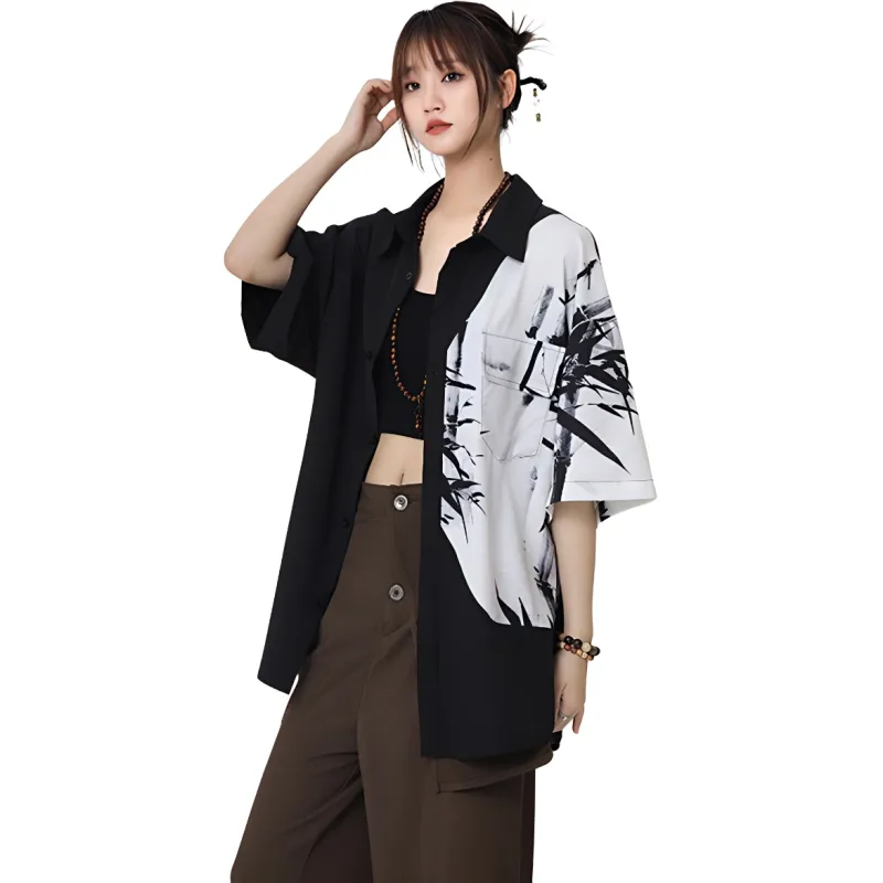 ADOONGA Shirts Women's Ink Wash Painting-3