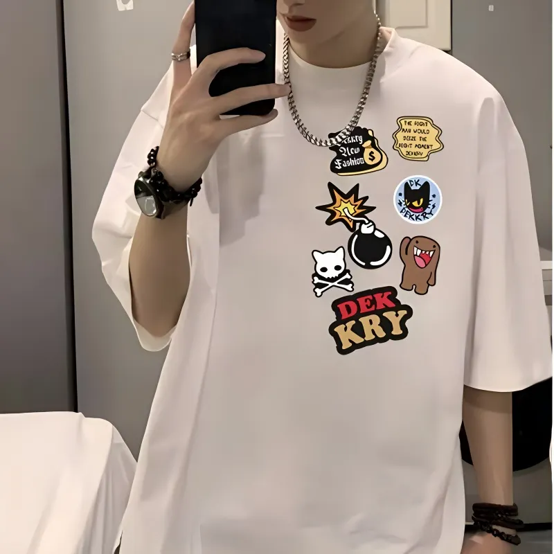 WELTER EXPERIMENT Individual Creative Design Pure Cotton Versatile Cool And Stylish Campus Style T Shirt Unisex-15