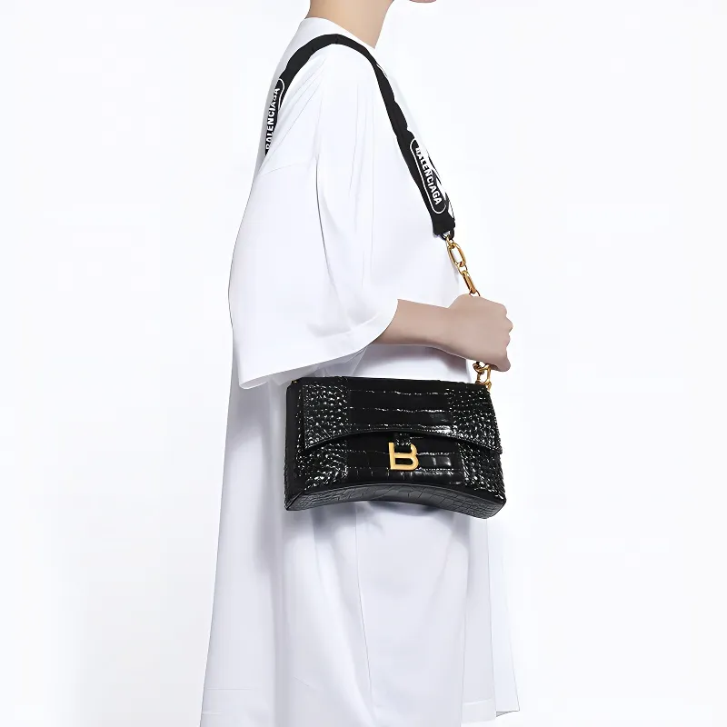 Balenciaga Women's Downtown Shoulder Bag Xs Crocodile Embossed Black-4