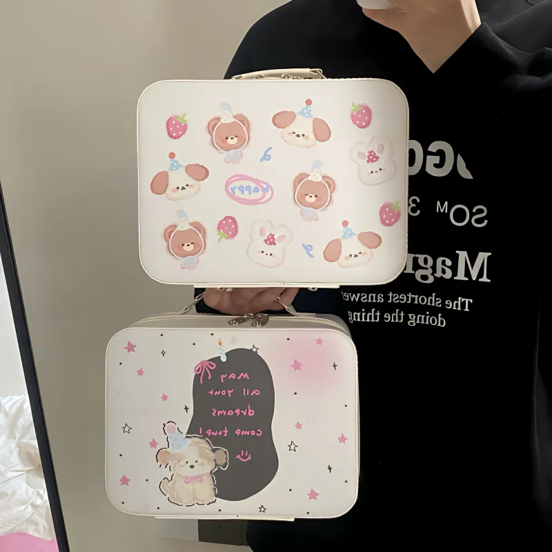 Love Of Wormwood Portable Large Capacity Mirror With Handle Makeup Bags Girlish Heart-3