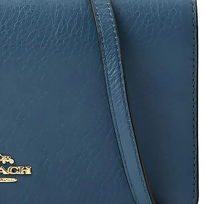 COACH Foldover Leather Crossbody Bag Trumpets Women's Peacock Blue-2