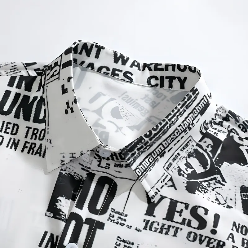 PEIMENG Shirts Men White Base Vintage Newspaper-3