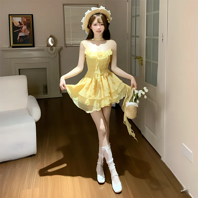 TIBINB Slip Dresses Women's Yellow-2