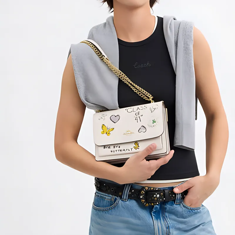 COACH Klare Cow Leather Crossbody Bag, Shoulder Bag Small Size Women's Chalk White-4