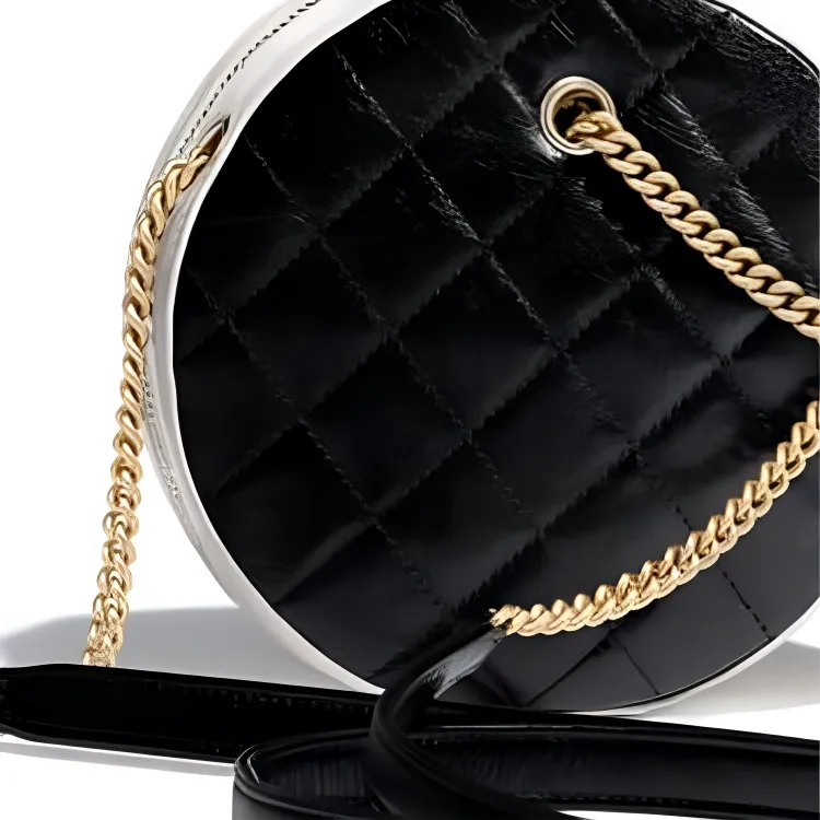 CHANEL Calfskin With Cotton Trim Round Bag, Crossbody Bag, Shoulder Bag Women's Black/White-6