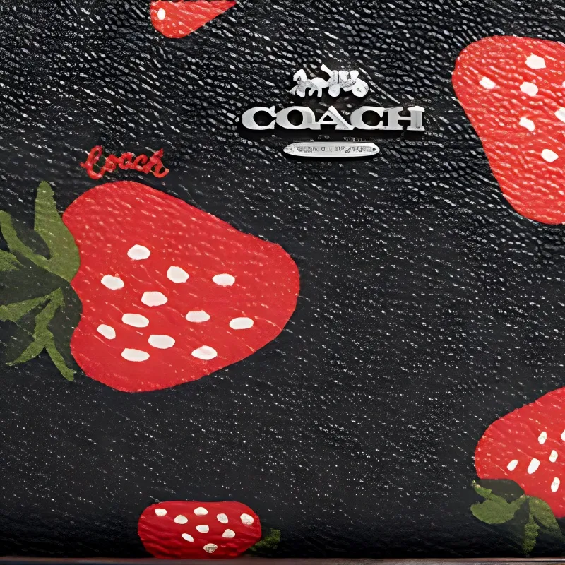 COACH Zip Around Canvas With Leather Clutch Card Holder, Wallet Small Size Women's Black & Red-3