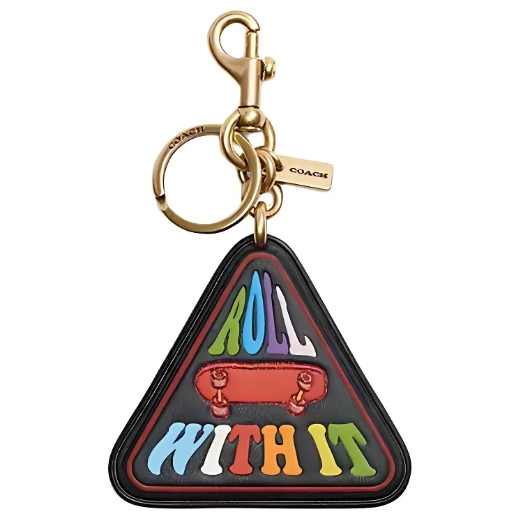 COACH Canvas With Leather Bag Charm Bag Accessory Unisex Khaki & Rainbow-1