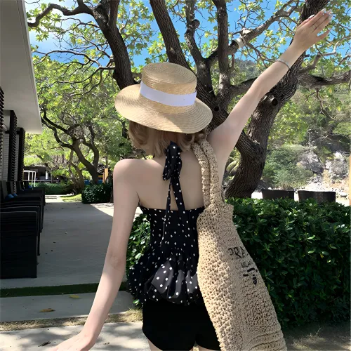 Si Bei'er Slip Dress Women's Black Polka Dot