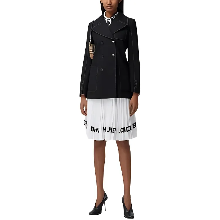Burberry Topstitched Cotton Pea Coat In Black Coats Women's Black-1