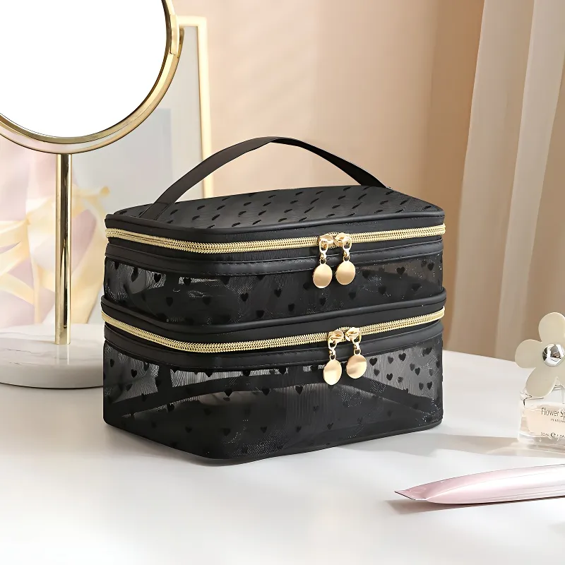 Future Maple Flock Heart Gauze Business Travel Storage Bag Makeup Bags Multifunctional Usage Modern Minimalist Style-4
