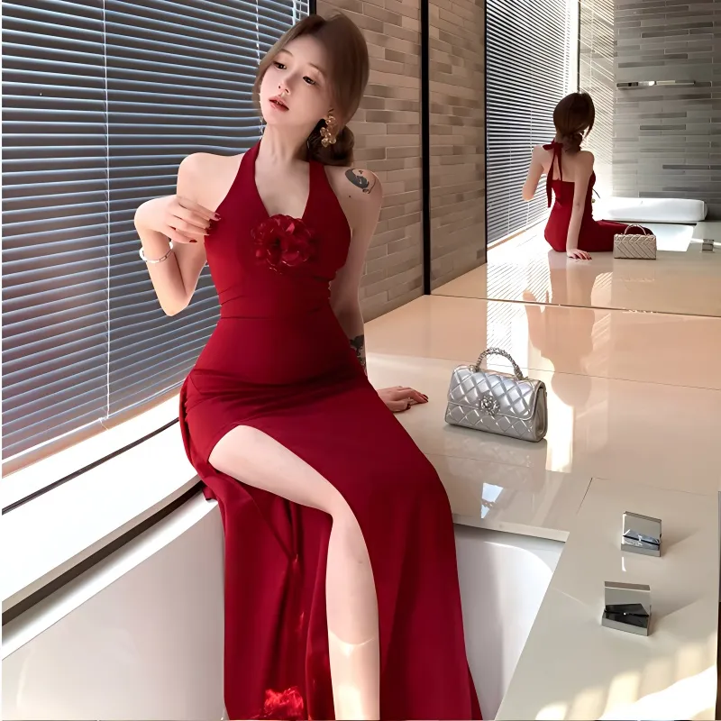 FLIM Minimalist Style Sleeveless Dress Women's Eye Catching Red-7