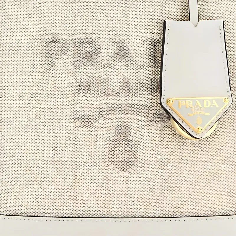 PRADA Linen Tote Bag, Shopping Bag, Handbag Mini Women's White-3