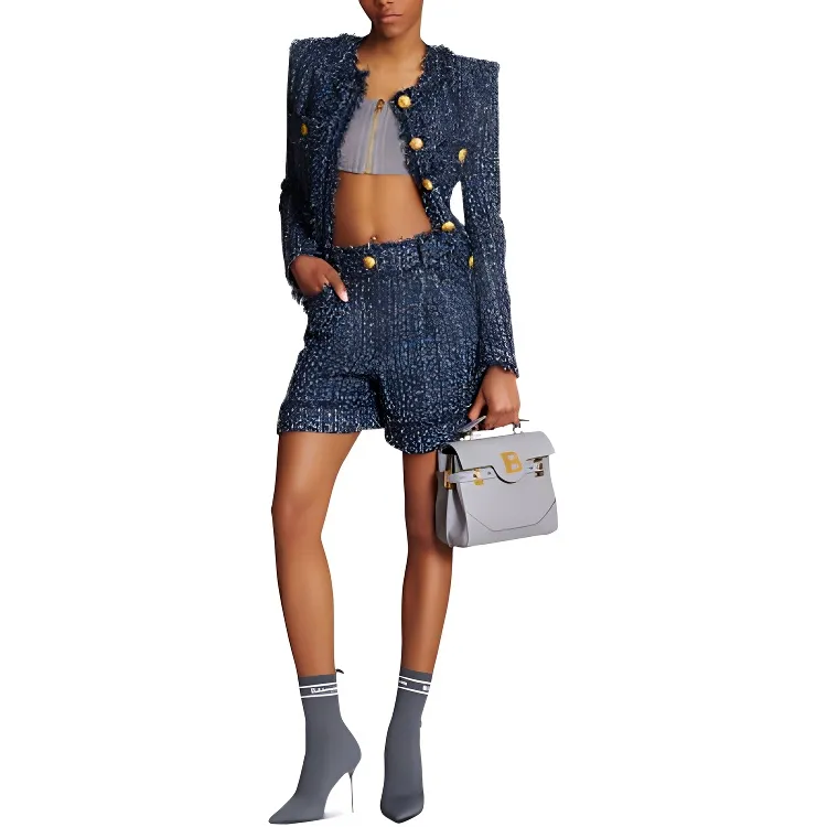 BALMAIN High Waist Tweed Shorts-1
