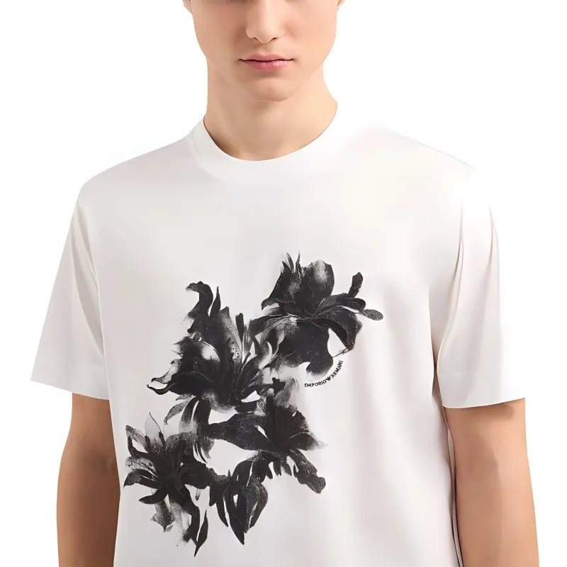 EMPORIO ARMANI Asv Lyocell blend Jersey T shirt With Print And Floral Embroidery-5