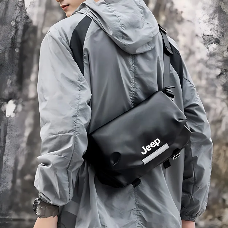 Jeep Fabric+Artificial Leather Messenger Bag, Crossbody Bag Men's Black-3