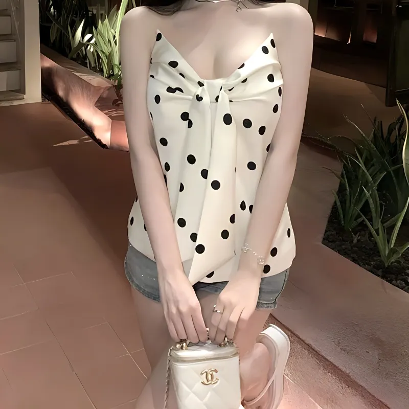 TURN UP Strapless Top Women's Black White Polka Dot-6