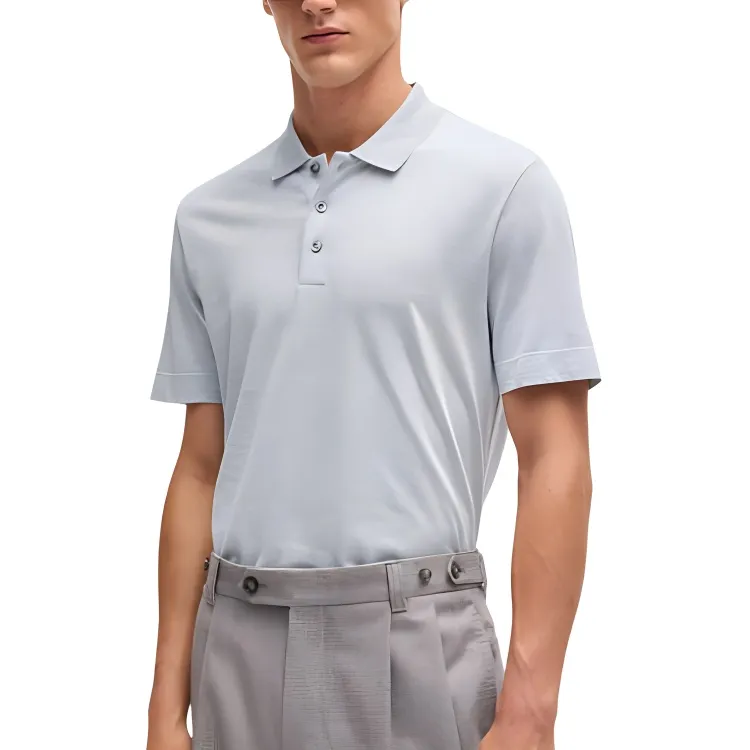 HUGO BOSS Polo Shirt In Cotton And Silk With Corduroy Effect Polo Shirt Men's Gray-1