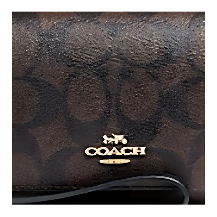 COACH Canvas With Leather Wallet With Cell Phone Pouch Small Size Women's Dark Brown-4
