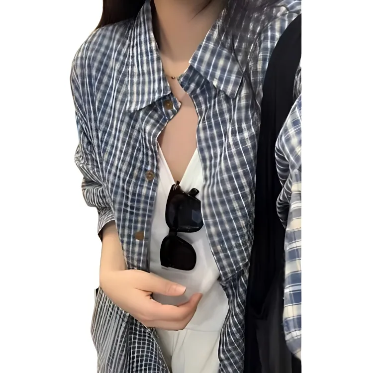 PAIN OR PLEASURE Plaid Shirt Outerwear Women's Blue Plaid-3