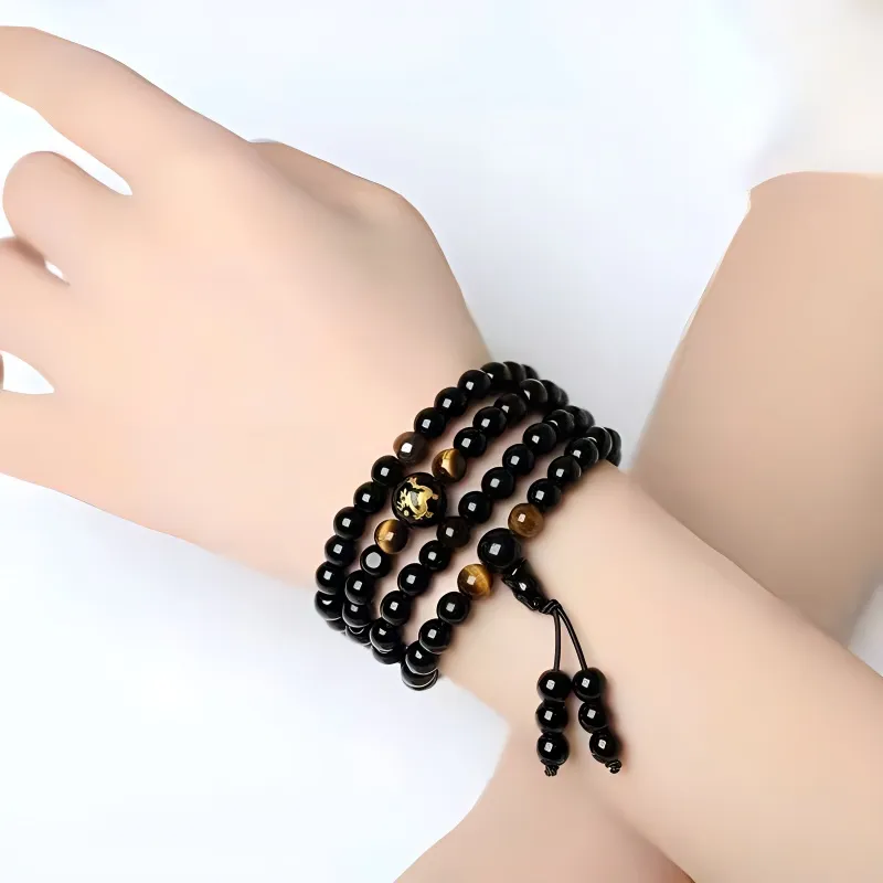MUSHIFEN Obsidian Beaded Bracelet 108 Pcs Multi Wrap Unisex-1