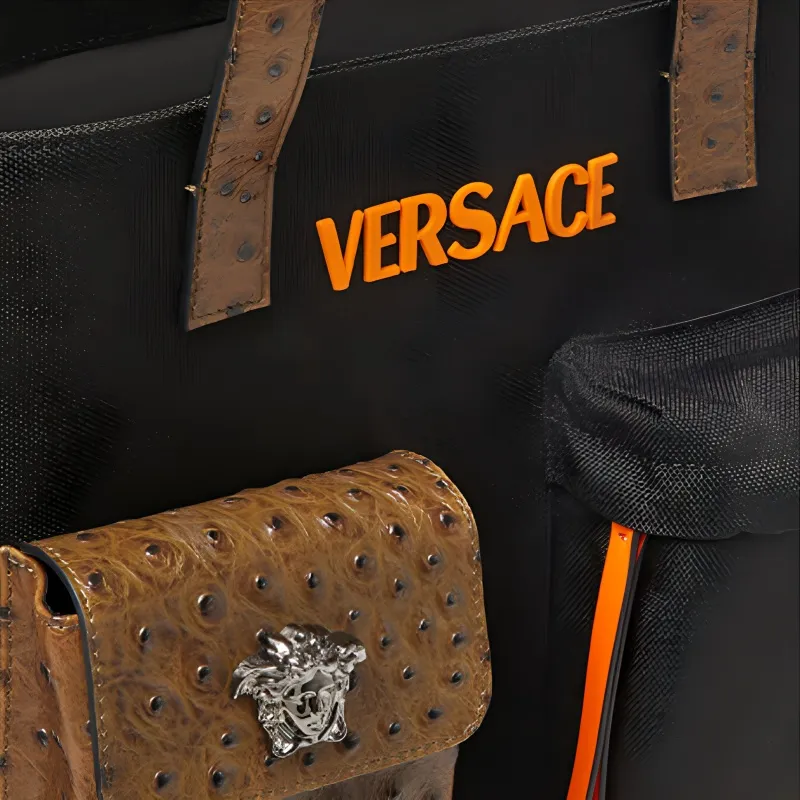 FANSIZHE VERSACE Cow Leather Tote Handbag Men's Black-4