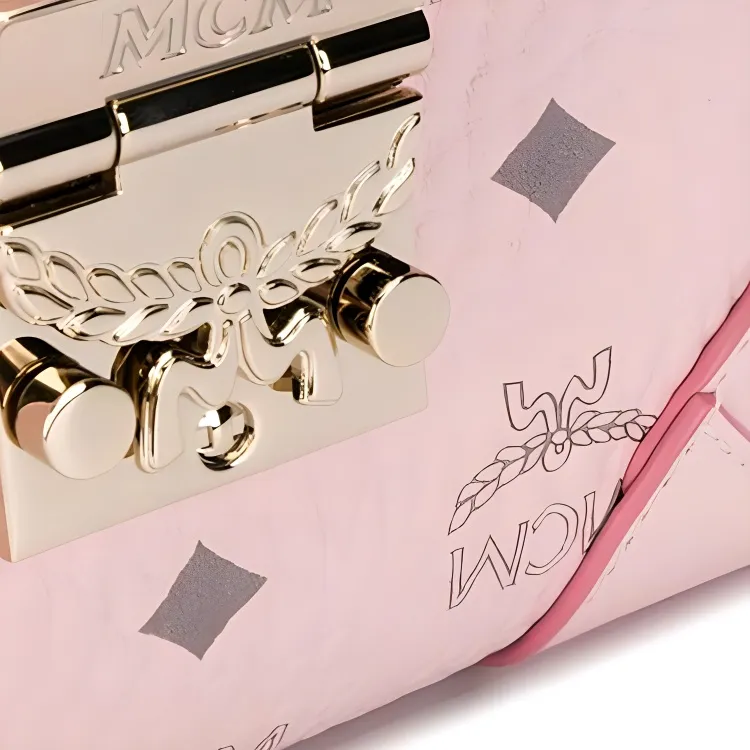MCM Soft Berlin Visetos Leather Small Box Bag, Crossbody Fanny Pack Women's Pink-3