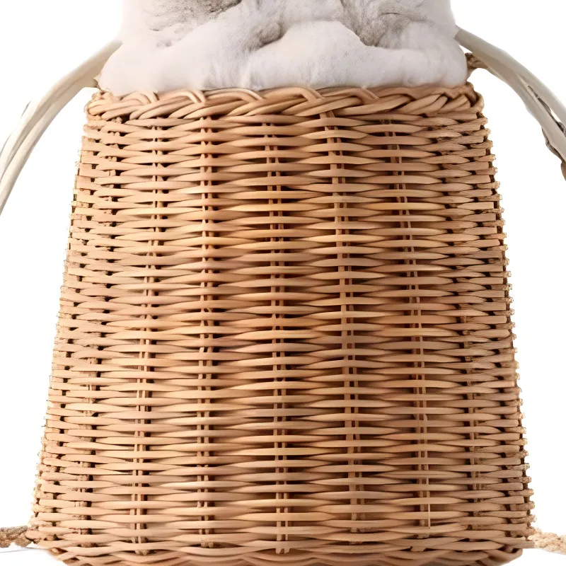 ZARA Rattan Bucket Bag, Shoulder Bag, Crossbody Bag, Handbag Women's Light Beige Yellow-3