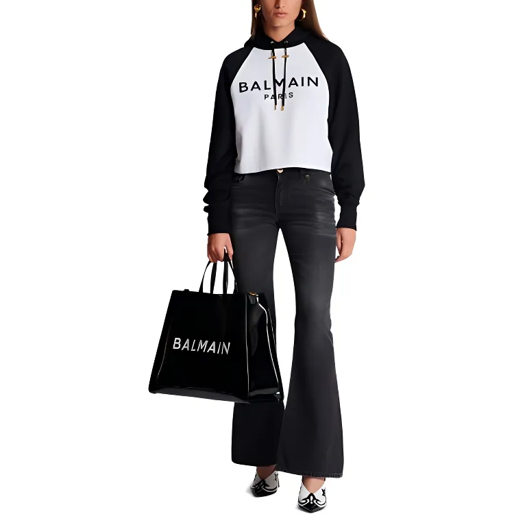 BALMAIN Logo Printed Drawstring Hoodie-1