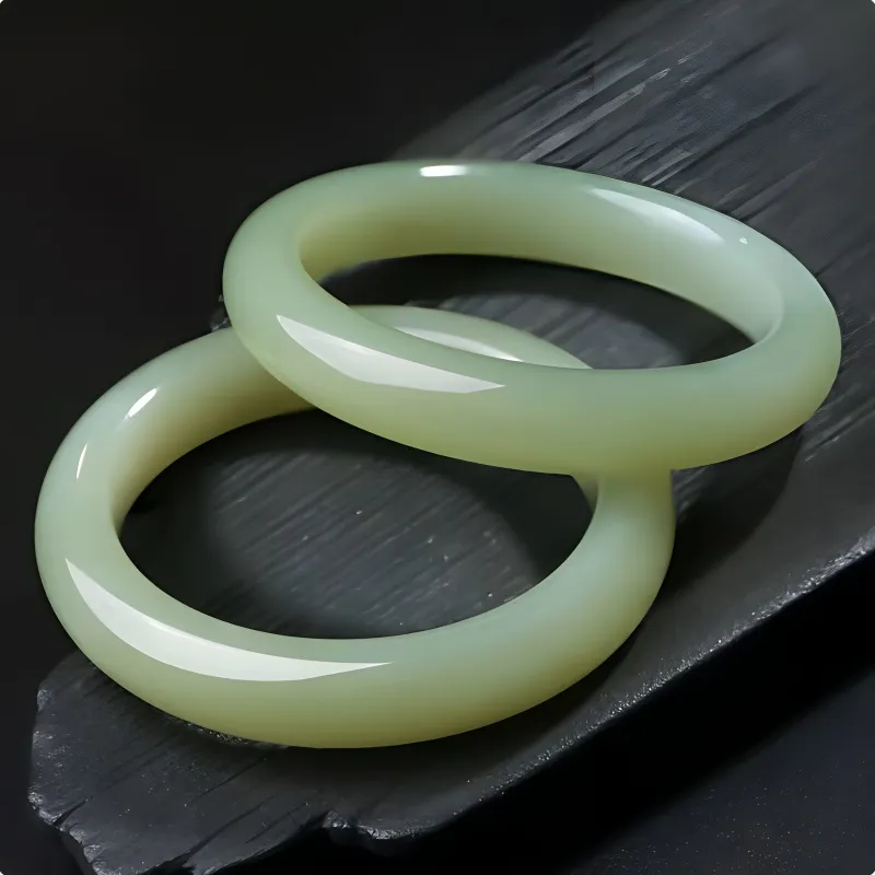Xifeng Building Hetian Jade Bangles Pale Greenish White Jade Women's-3
