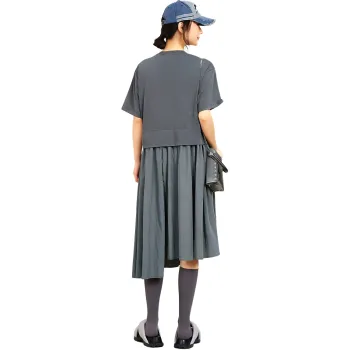MUGUOGUOMU Summer Short Sleeved Dress Women's Stone Gray
