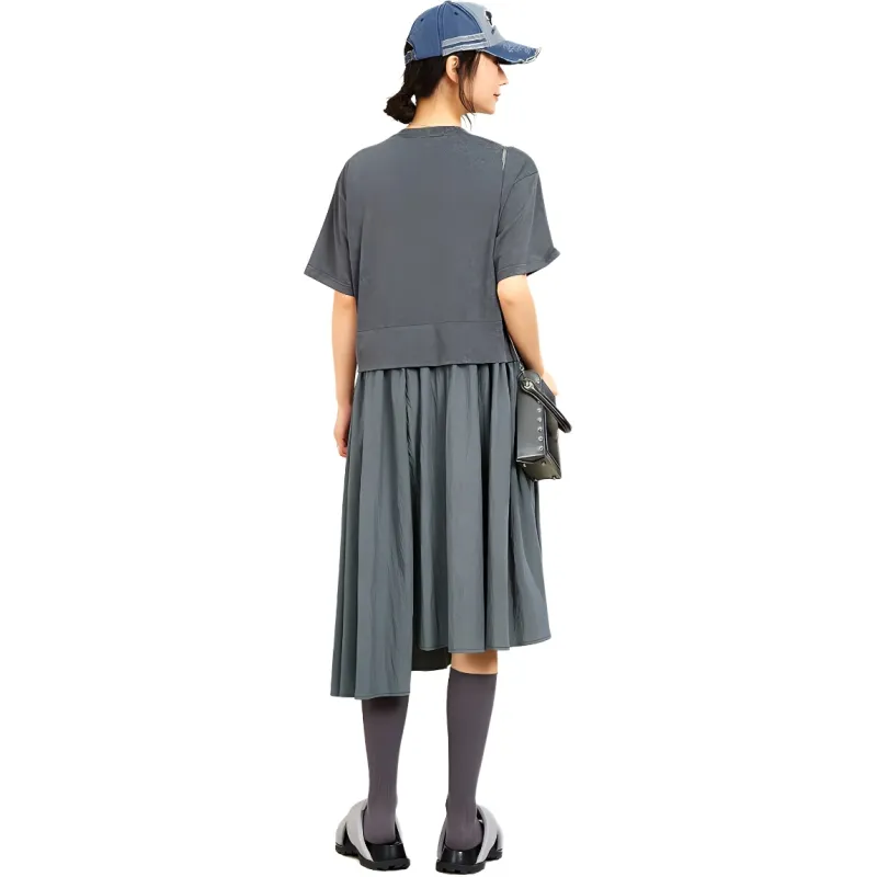 MUGUOGUOMU Summer Short Sleeved Dress Women's Stone Gray-0