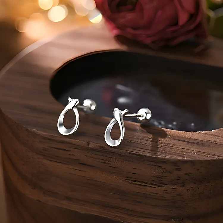 JKEM Sterling Silver S999 Fine Silver Stud Earrings Women's-1
