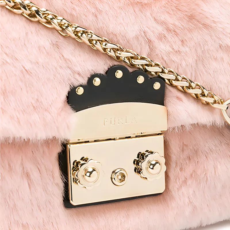Furla Metropolis Collection Imitation Fur Shoulder Bag Small Size Women's Pink-4