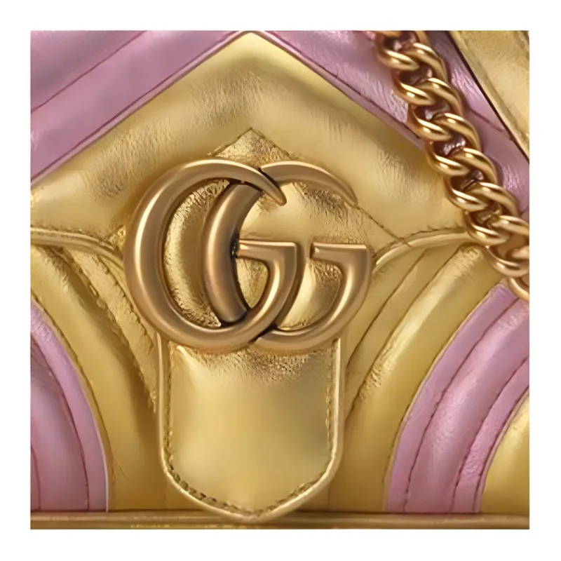 GUCCI GG Marmont Leather Shoulder Bag, Crossbody Bag Regular Women's Gold/Pink-3