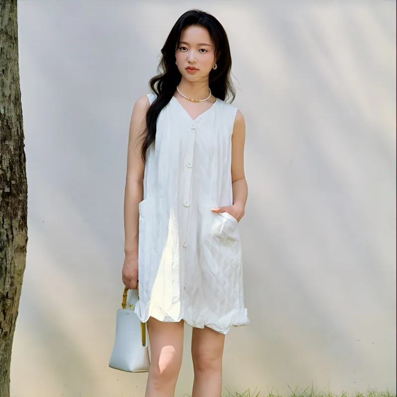 Inman Sleeveless Dresses Women's Cloud White-2