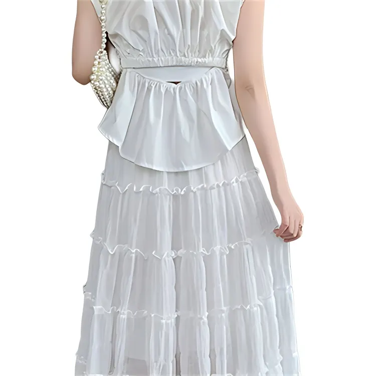 HTHK Casual Long Skirt Women's White/Black-6