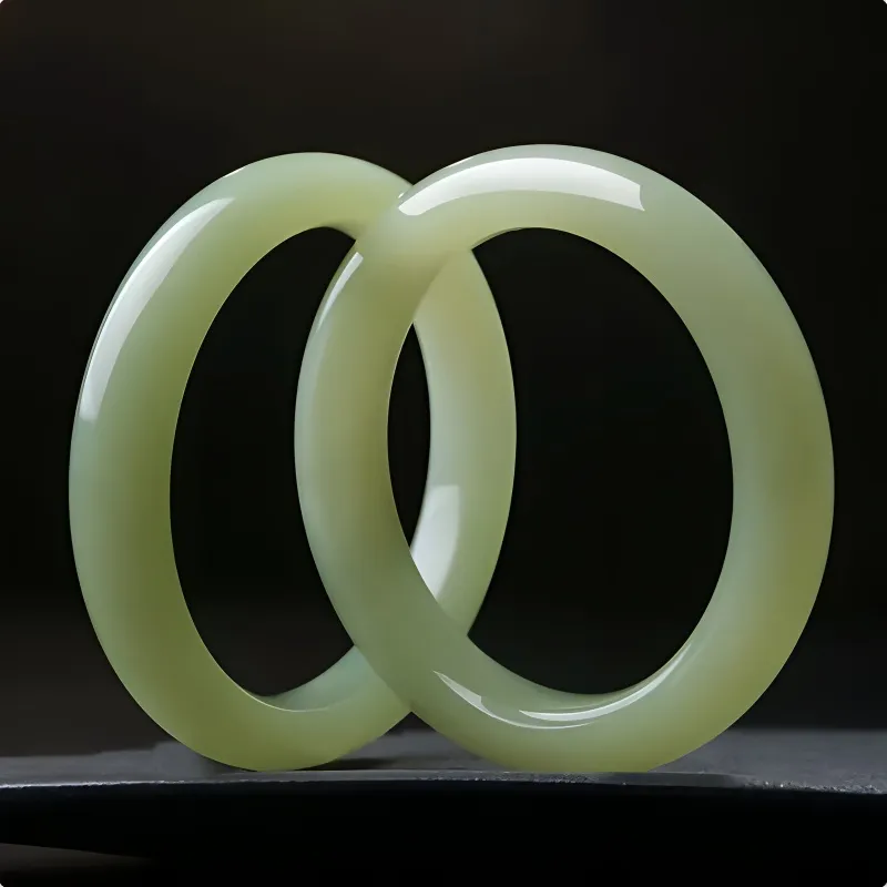 Xifeng Building Hetian Jade Bangles Pale Greenish White Jade Women's-4