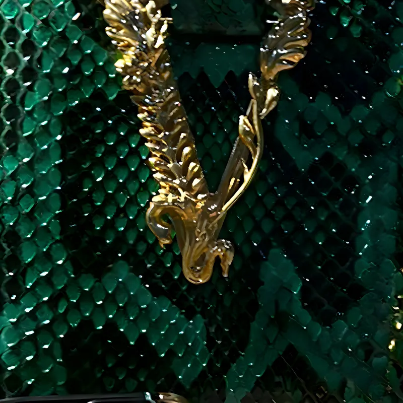 VERSACE Virtus Python Skin Bucket Bag, Crossbody, One Shoulder Handbag Mini Women's Green-1