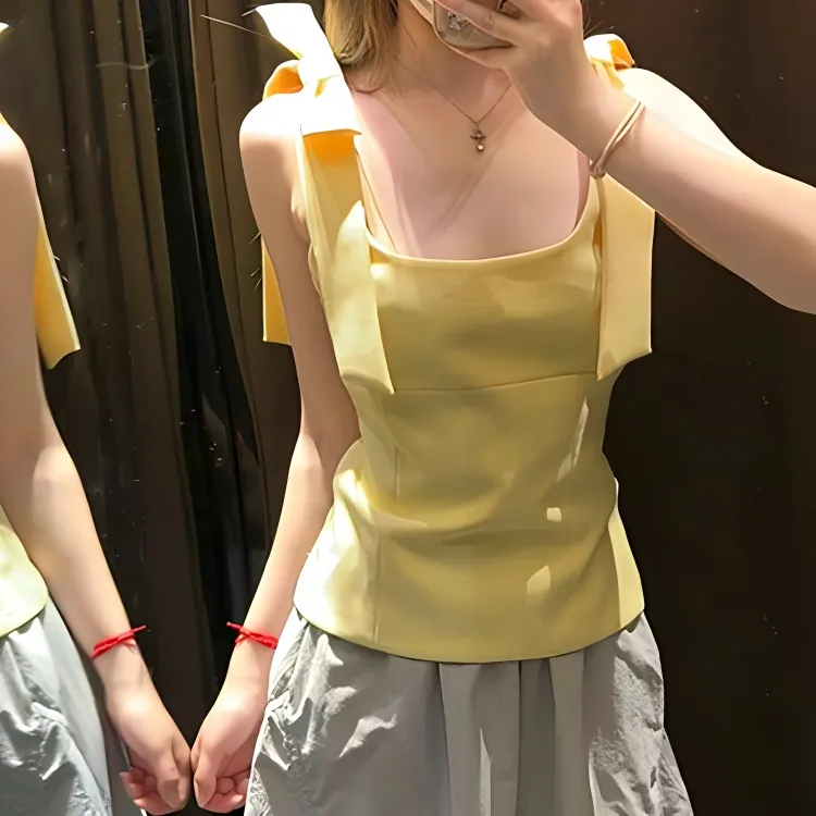 XIAOJUCHUANLI Tank Tops Women's Yellow Tank Top-4