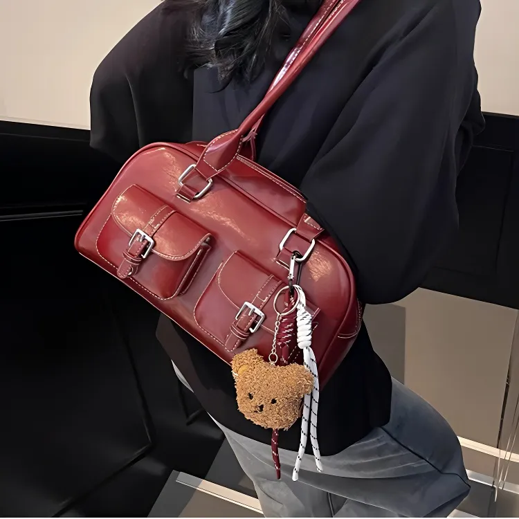 FREEHIKE PU Shoulder Bag Women's Ecru & Coffee/Black/Burgundy/Coffee-4