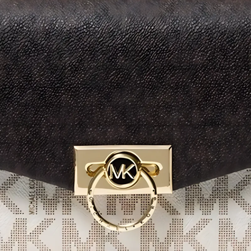 MICHAEL KORS Hendri Artificial Leather Messenger Bag, Shoulder Bag, Crossbody Bag Women's Dark Brown & Vanilla White-3