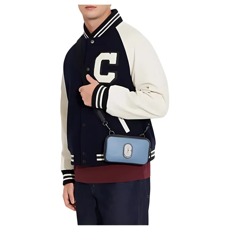 COACH Carrier Calfskin Cell Phone Pouch, Crossbody Bag, Shoulder Bag Trumpets Women's Cornflower Blue-4